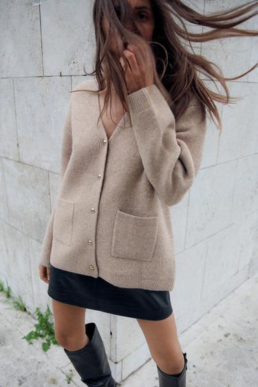 KNIT CARDIGAN WITH GOLDEN BUTTONS - Sand / Marl by Zara - Image 0