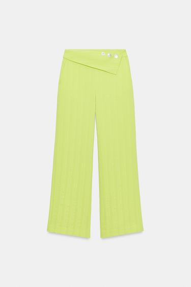 PANTALON LARGE TAILLE HAUTE À RABAT - Vert de Zara - Image 7