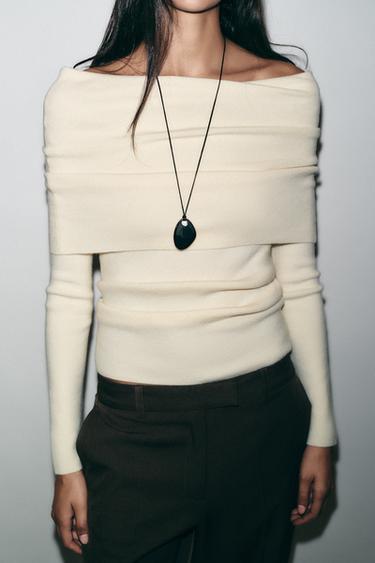 Zara RUCHED STRAPLESS KNIT TOP - Ecru