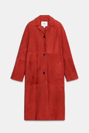 MANTEAU EN CUIR DAIM 100% ÉDITION LIMITÉE - Rouge de Zara - Image 7