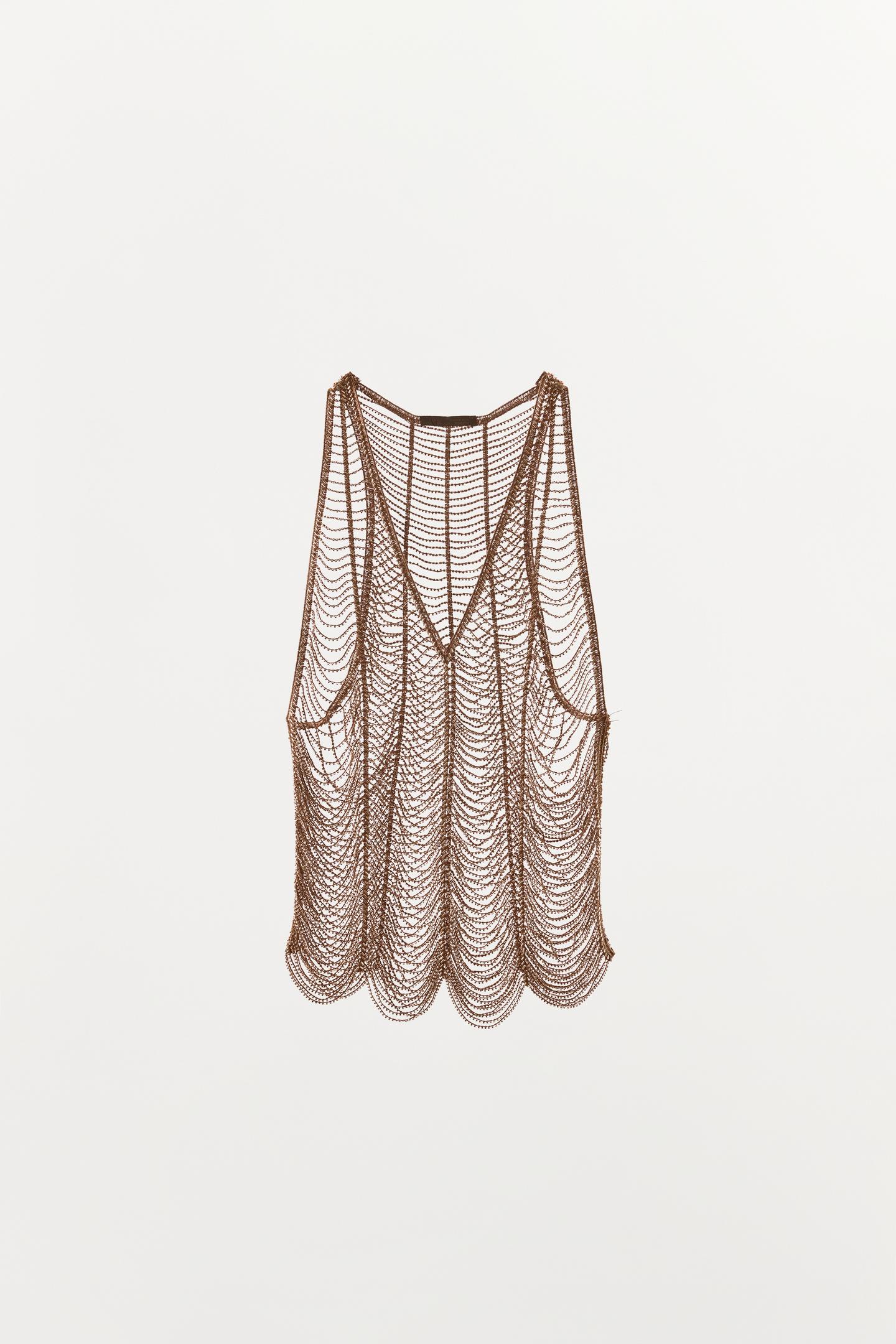 Женский топ Zara Beaded Strappy Top, цвет: Золотой — фото 6