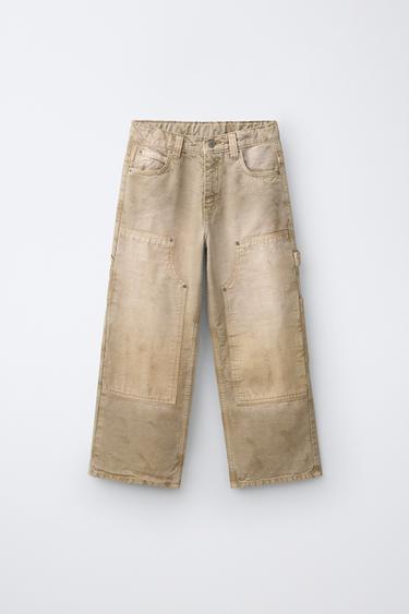 CANVAS WIDE-LEG TROUSERS - Ecru by Zara