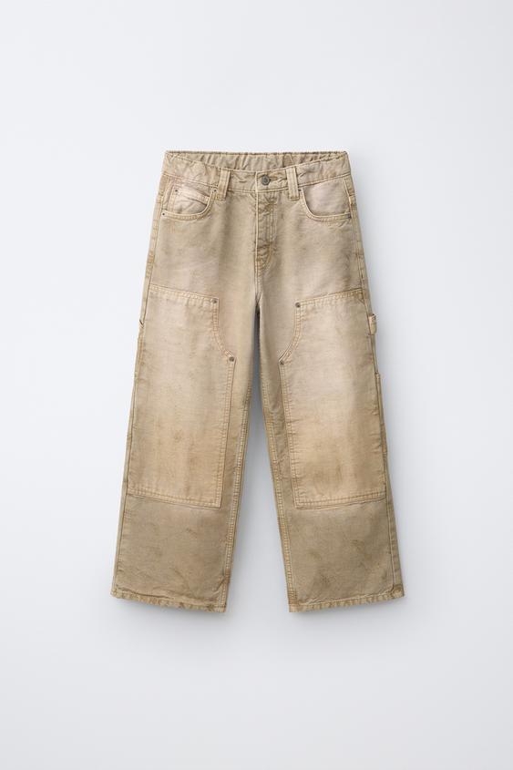CANVAS WIDE-LEG TROUSERS - Ecru de Zara - Imagen 0