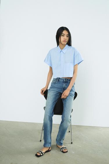 ZW COLLECTIONストレートレッグミッドライズデニムパンツブルーZaraのZW COLLECTIONストレートレッグミッドライズデニムパンツ - ブルー 