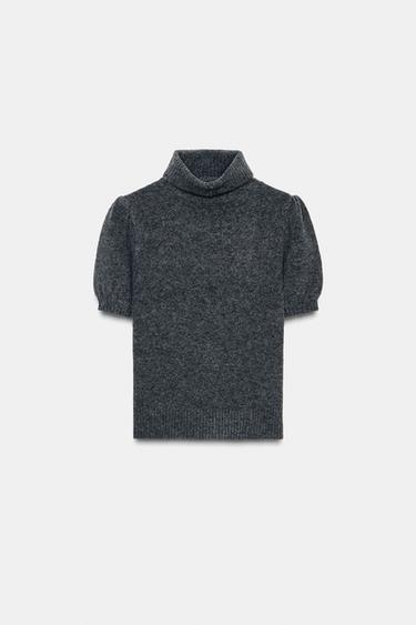 Zara PUFF SLEEVE KNIT TOP - Gray