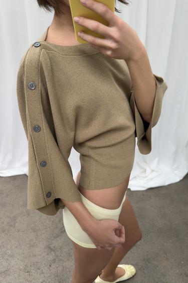 JERSEY PUNTO MANGA CAPA BOTONES - Beige claro de Zara
