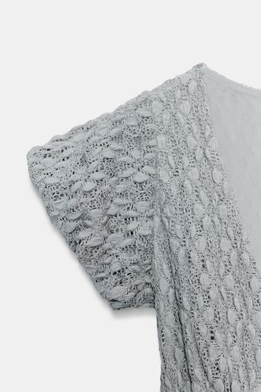 ROBE EN DENTELLE À VOLUME - Bleu / Gris de Zara - Image 6