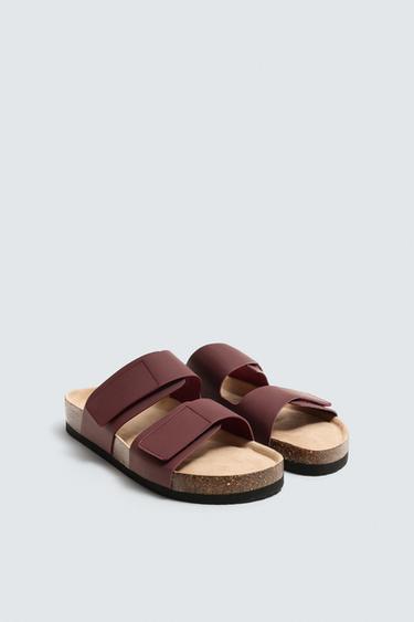 RUBBERISED DOUBLE-STRAP SANDALS - Burgundy Red by Zara