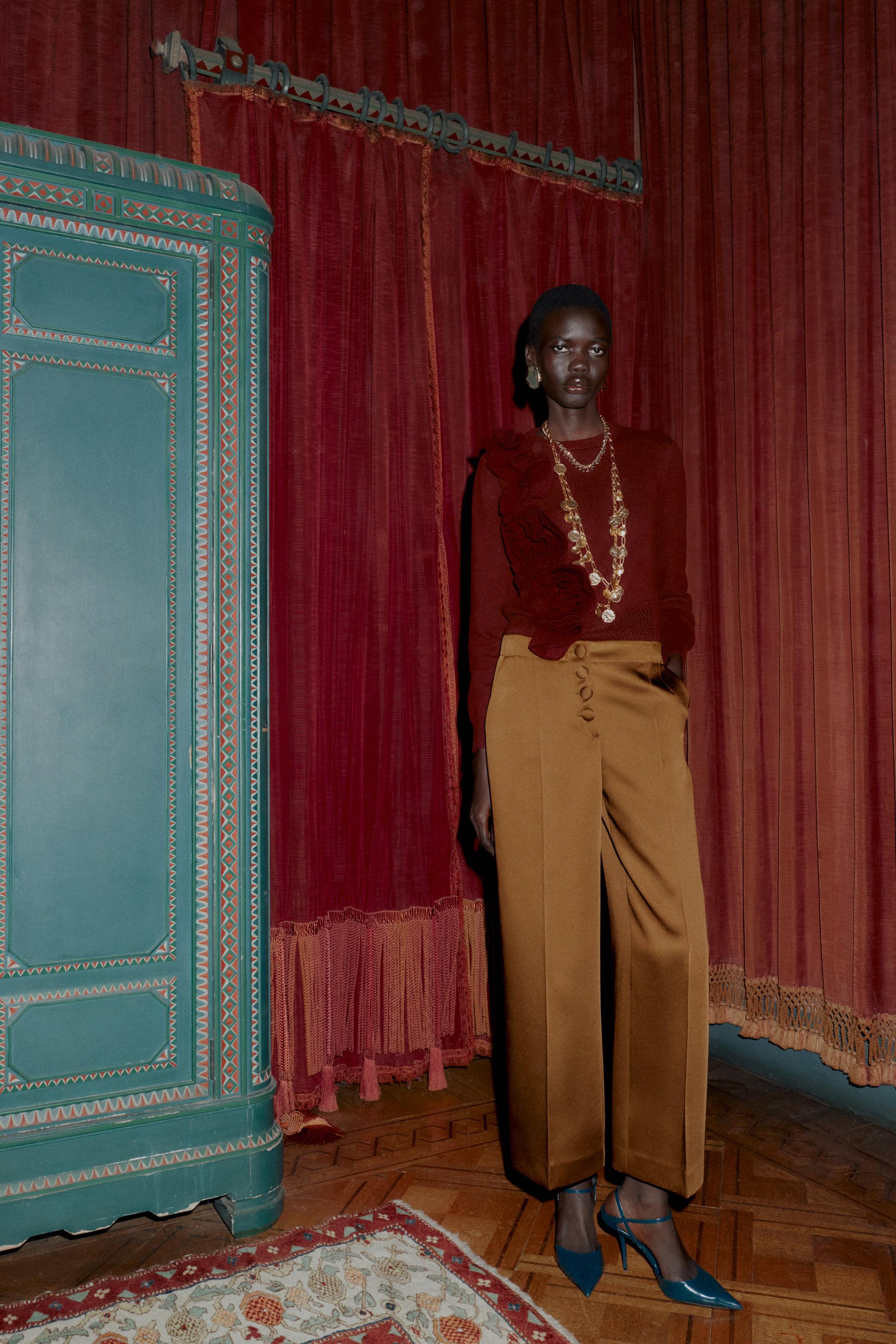 SATIN EFFECT WIDE LEG PANTS - Caramel | ZARA United States