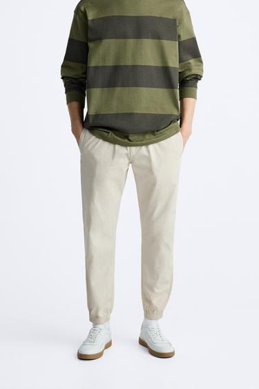POPLIN JOGGER WAIST TROUSERS - Stone by Zara