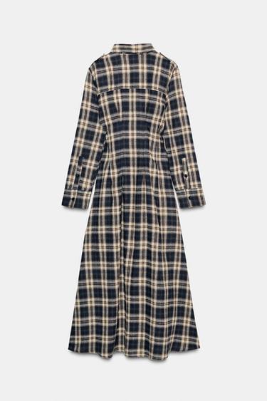 CHECKED PLEATED MIDI DRESS - Brown-Blue by Zara - Image 7