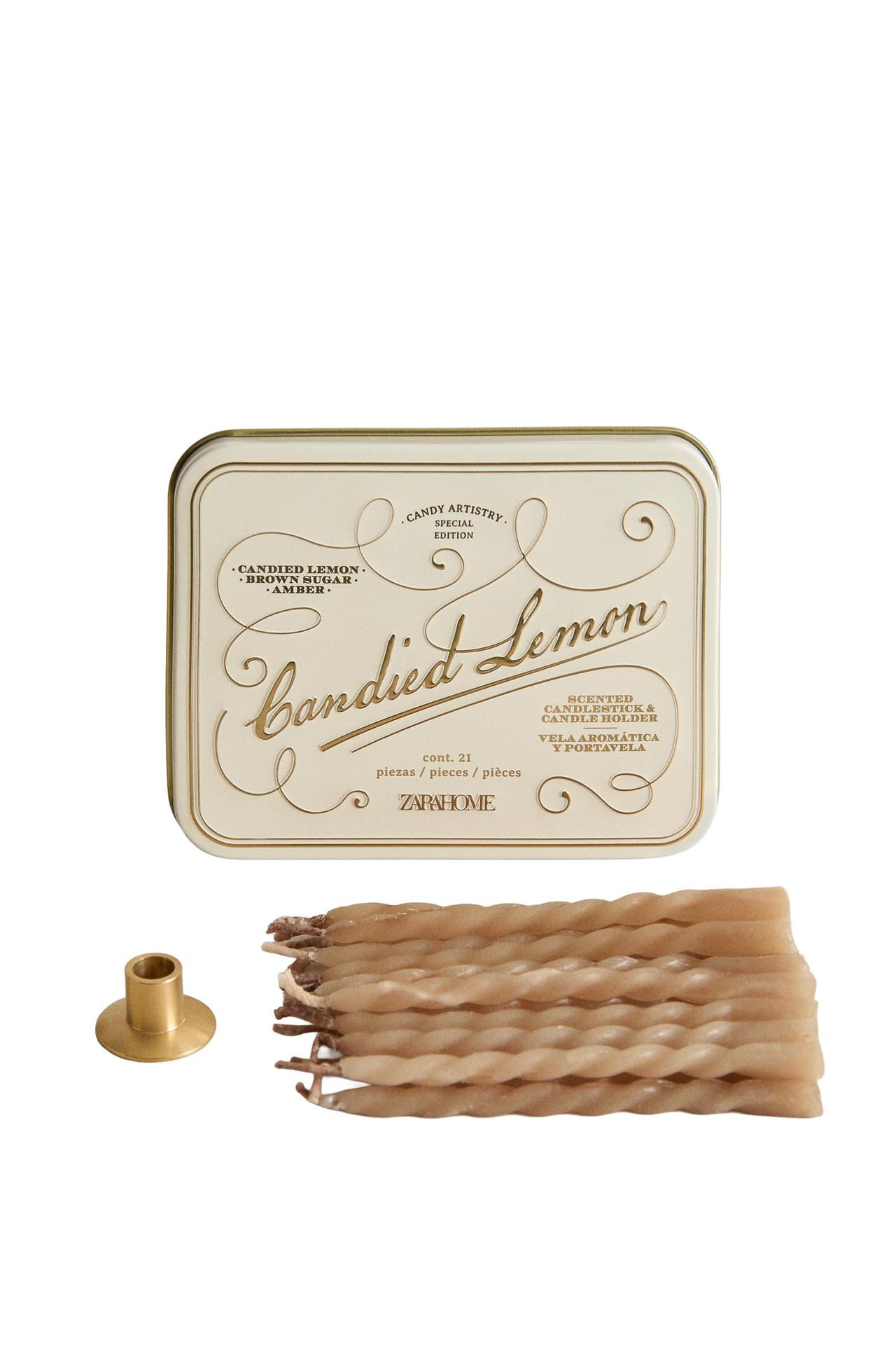 CANDIED LEMON MINI CANDLE AND HOLDER SET (SET OF 20)