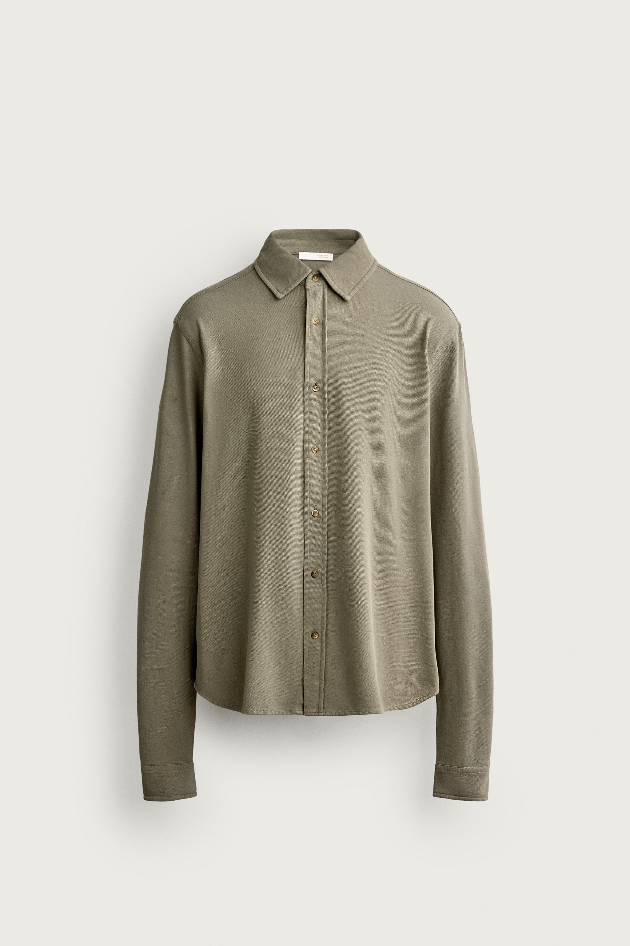 WASHED PIQUÉ REGULAR FIT SHIRT — Light khaki