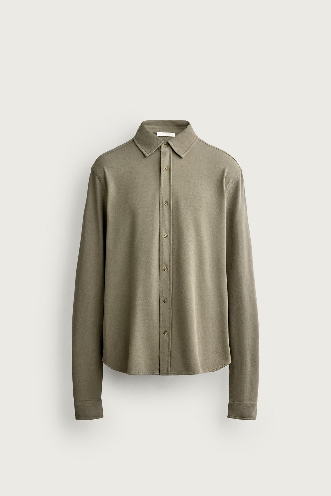 WASHED PIQUÉ REGULAR FIT SHIRT — Light khaki