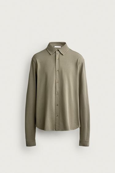 Zara WASHED PIQUÉ REGULAR FIT SHIRT - Light khaki