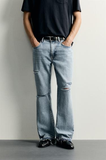 RIPPED FLARE JEANS - Light blue by Zara