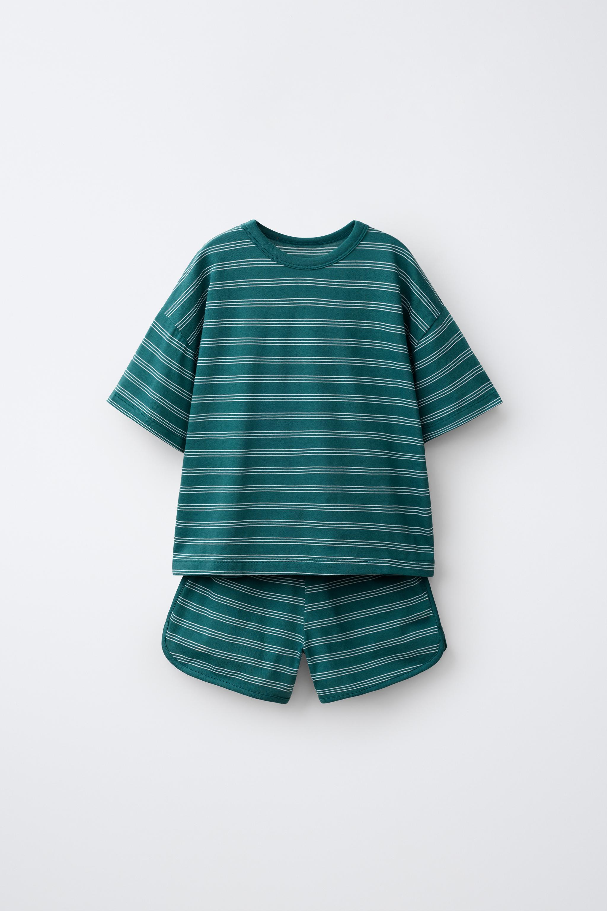 ストライプ柄Tシャツ＆バミューダパンツセット - グリーン | ZARA