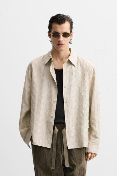 CAMISA JACQUARD DESFLECADO - Tostado de Zara