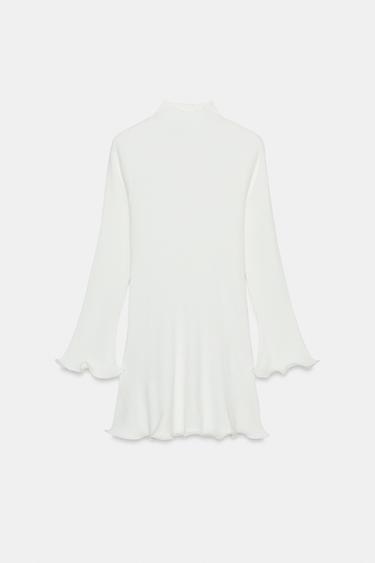 ROBE EN MAILLE CÔTELÉE À FINITION ONDULÉE - Blanc de Zara