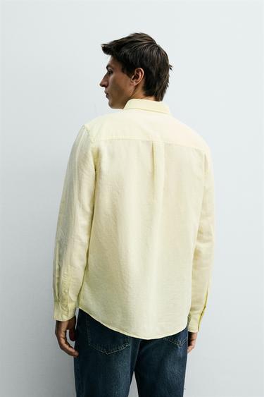 CHEMISE REGULAR FIT LIN-COTON - Jaune de Zara - Image 2