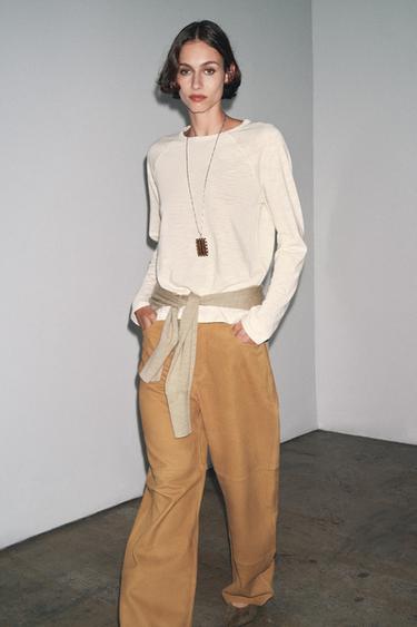 COTTON RAGLAN SLEEVE T-SHIRT - Sand / Marl by Zara