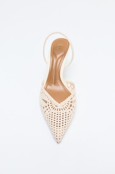 Zara PERFORATED HEELED SANDALS - Off White