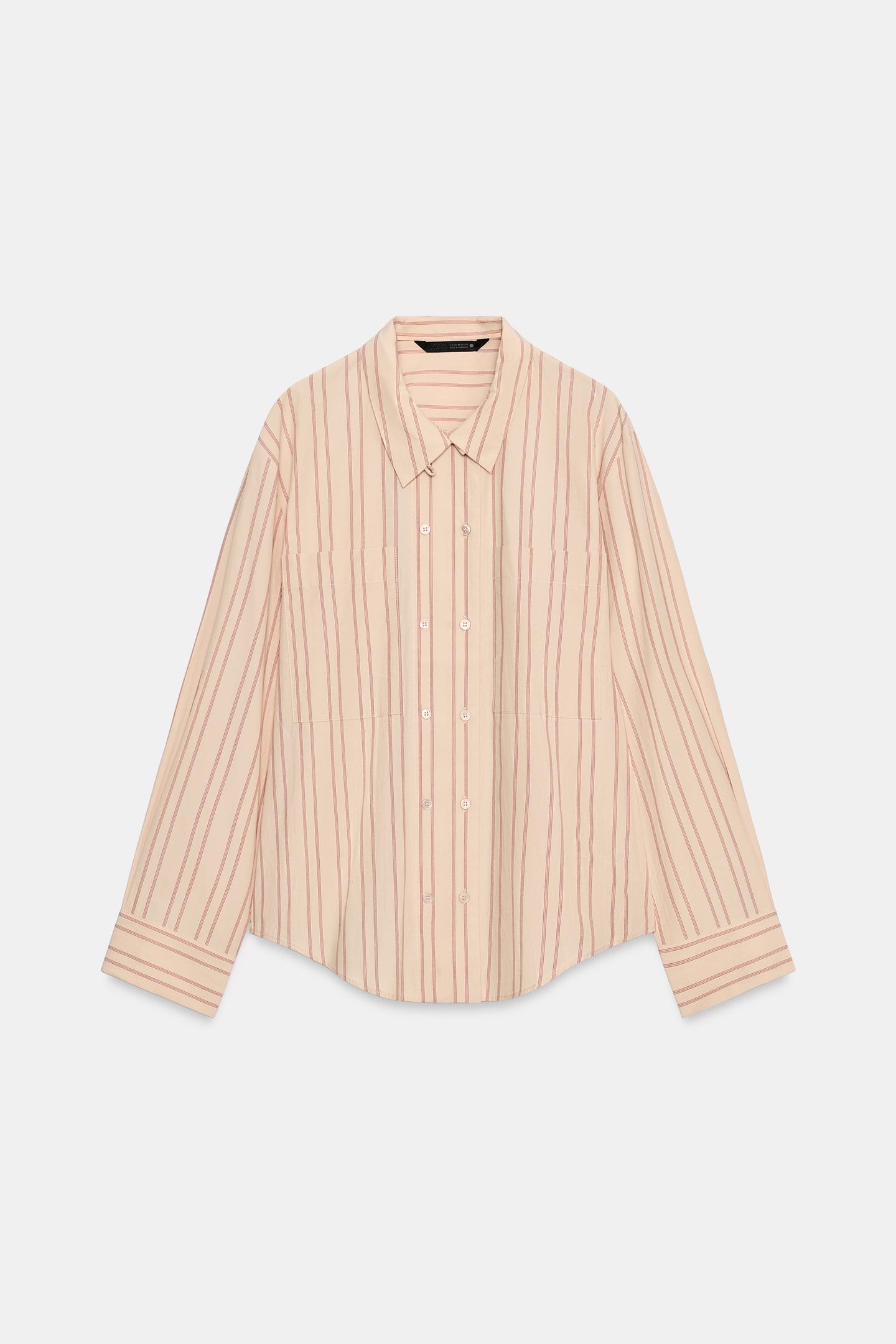 Женская рубашка Zara Striped ZW Collection, цвет: Красный полосатый — фото 7