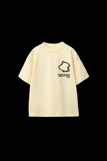 Zara RAISED TEXT PRINT T-SHIRT - Yellow - Image 0