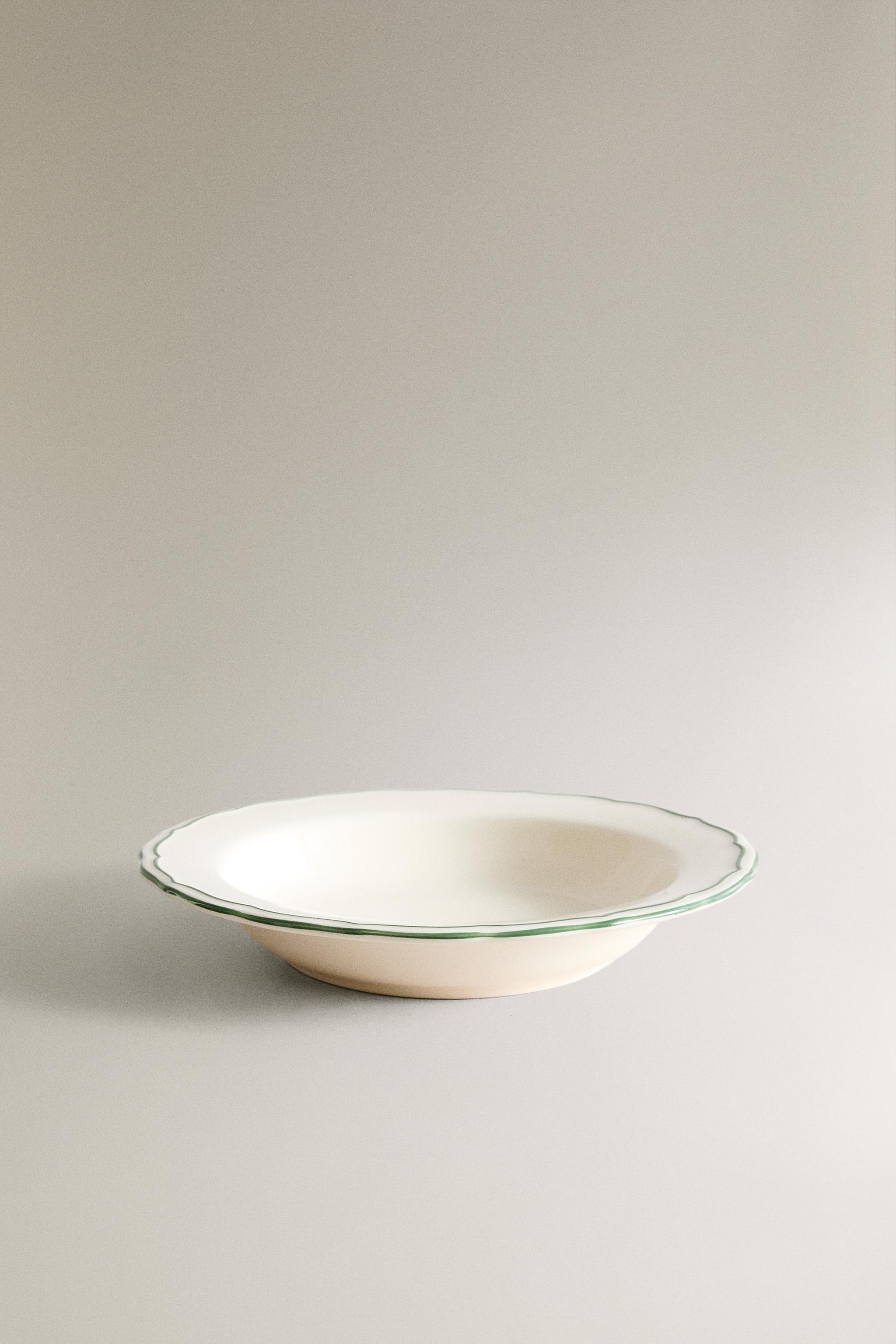 EARTHENWARE SOUP PLATE WITH CONTRASTING RIM