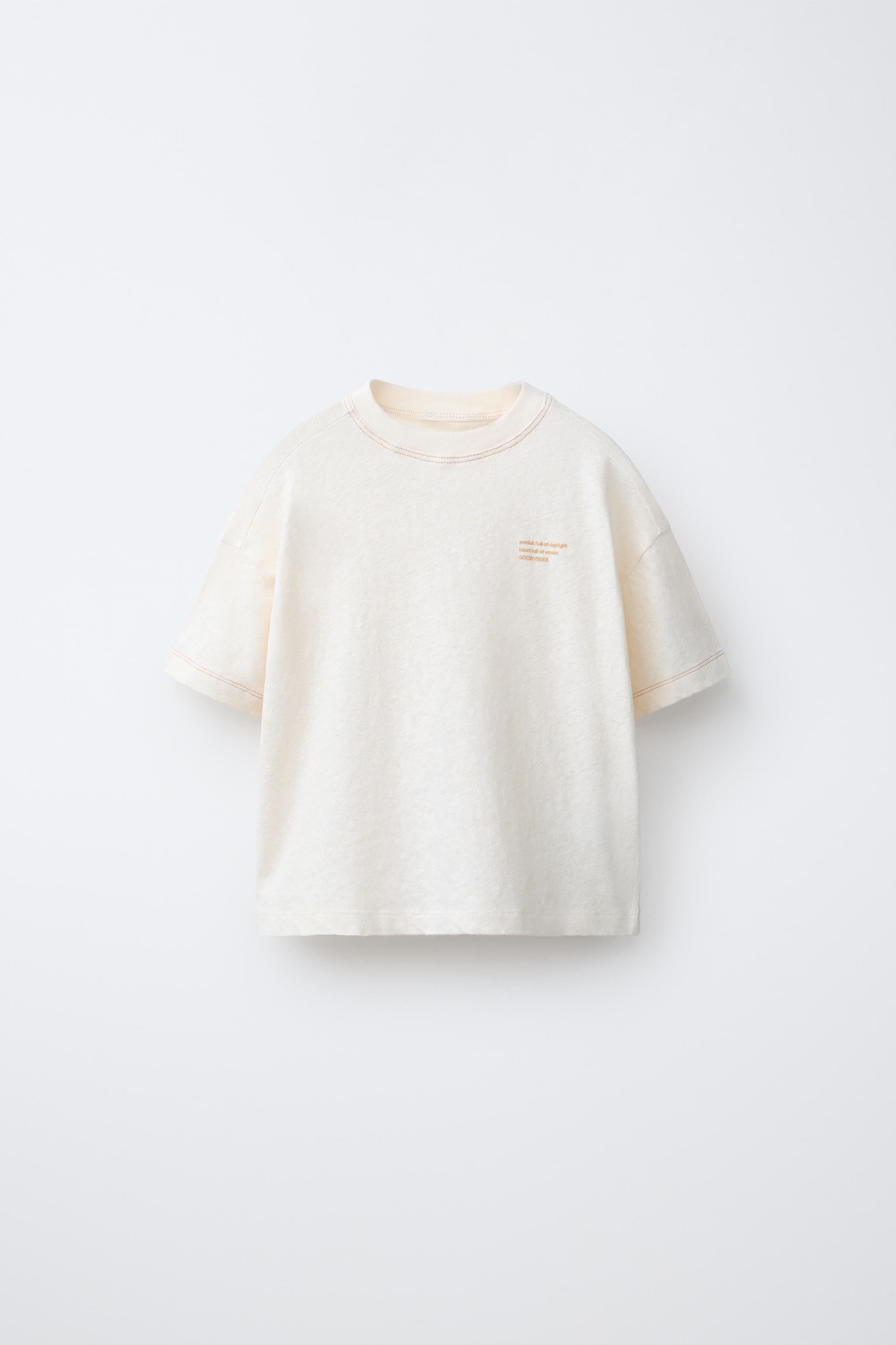 COTTON AND LINEN TEXT T-SHIRT