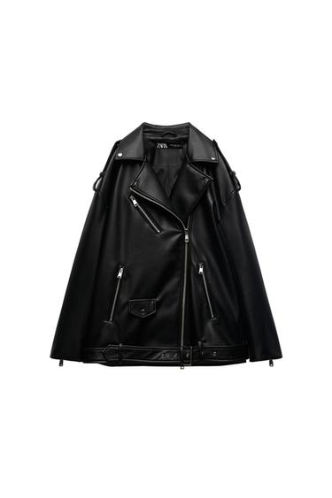 FAUX LEATHER OVERSIZE BIKER JACKET