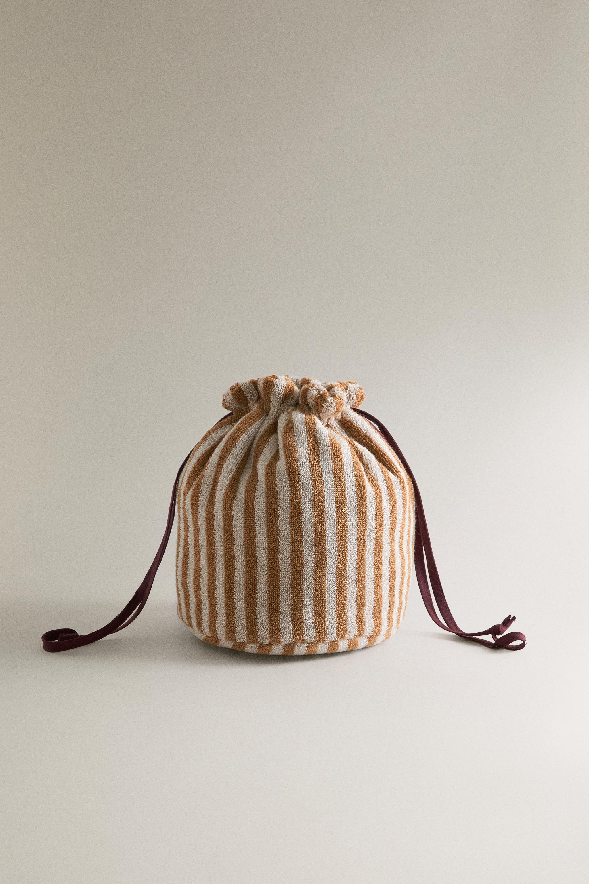 STRIPED COTTON TERRYCLOTH BAG — Mustard