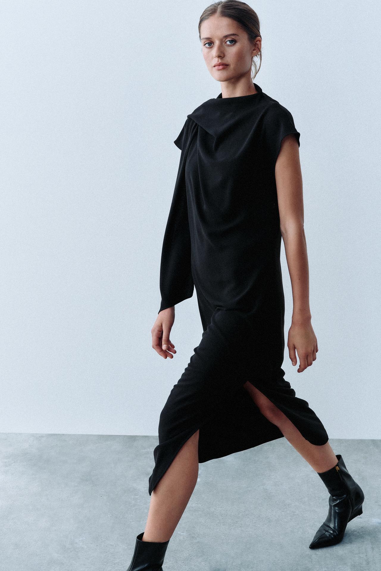 SCARF MIDI DRESS — Black