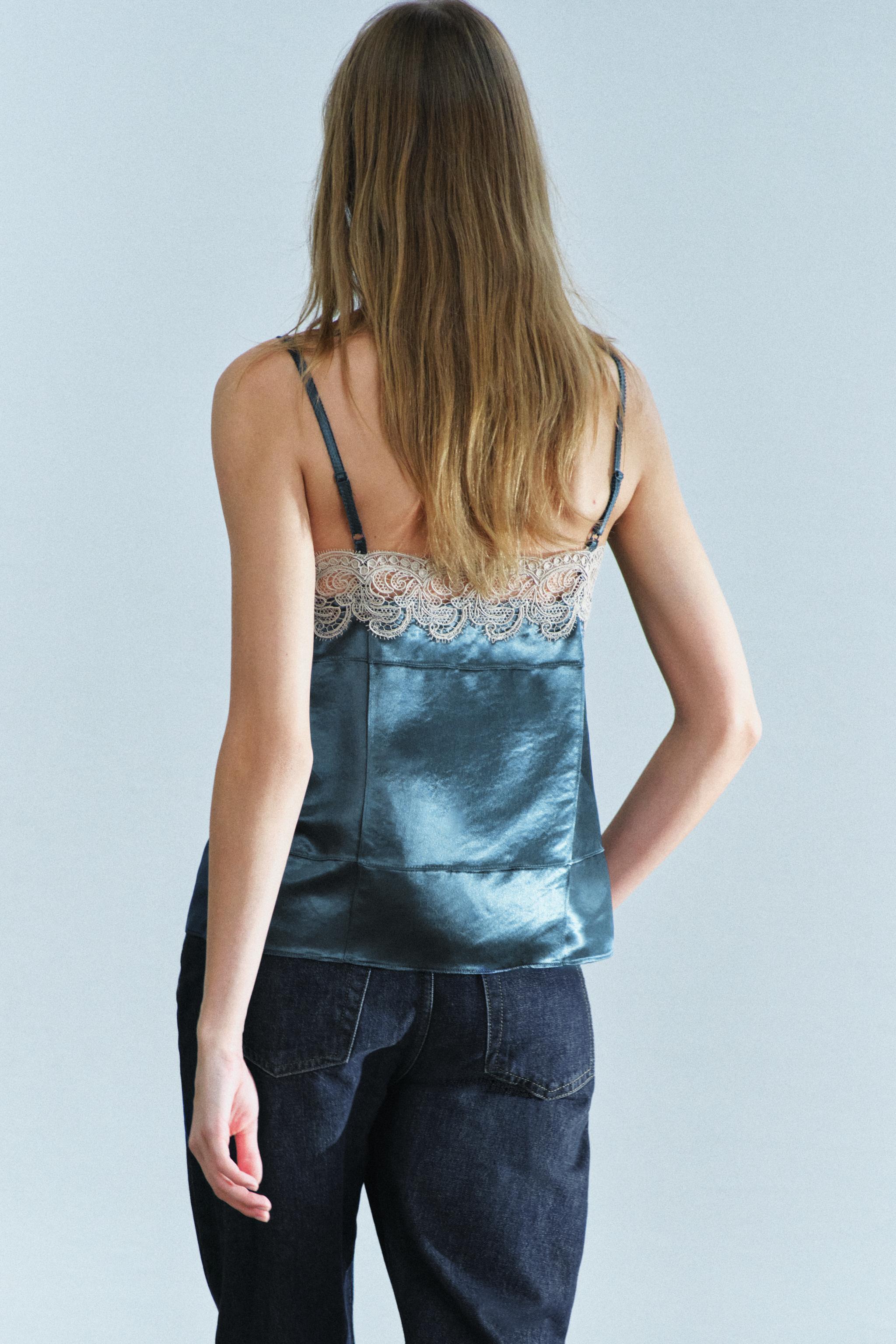 Zara ZW COLLECTION KONTRAST DANTELLİ KAMİSOL TOP görsel 3