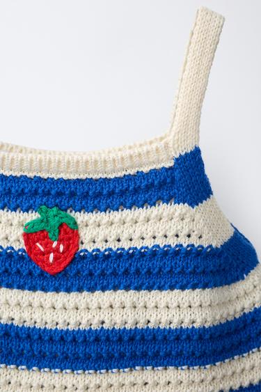 CASA LAWA X ZARA KIDS STRAWBERRY STRIPED KNIT TOP - Bluish by Zara