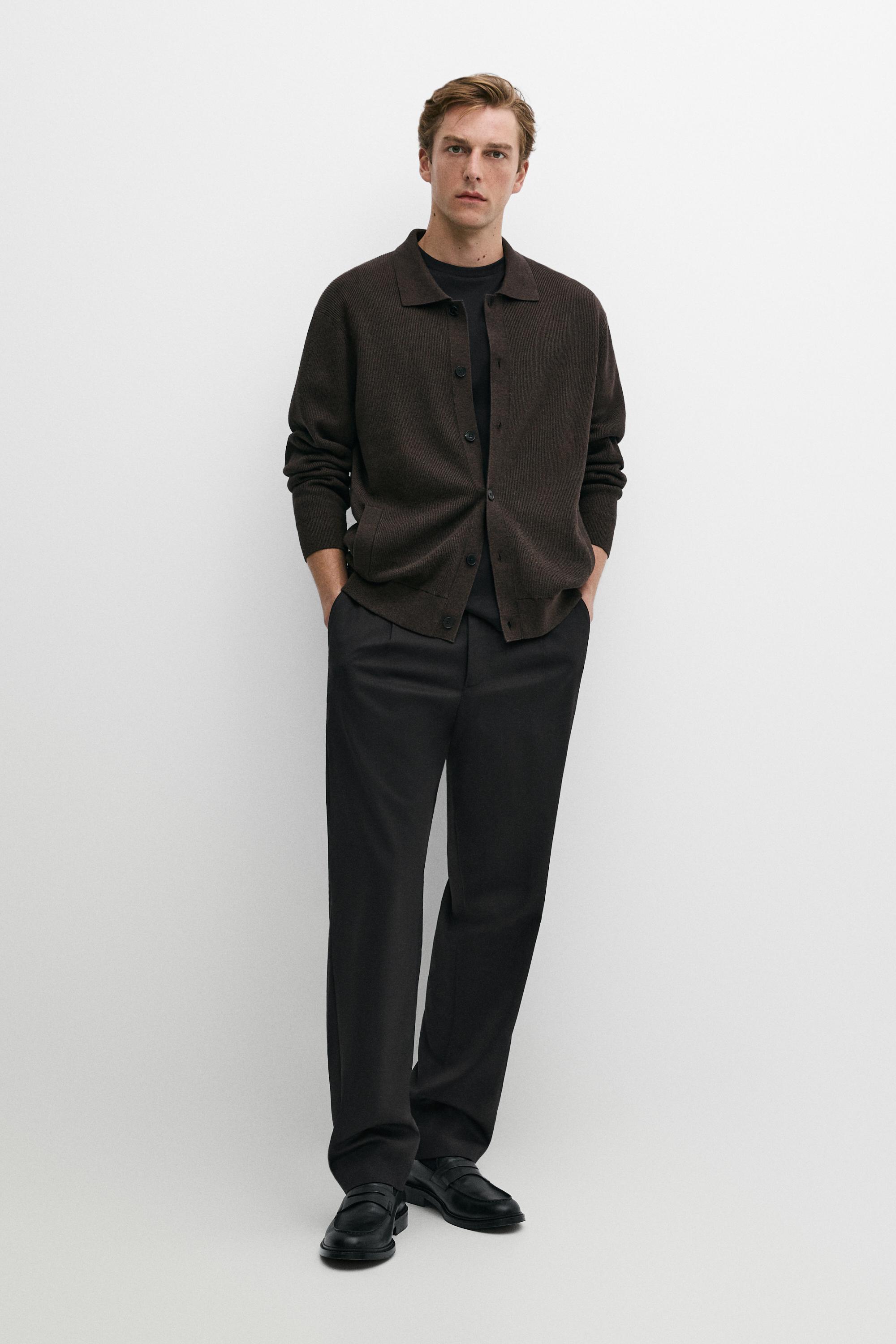 100% cotton polo collar knit cardigan
