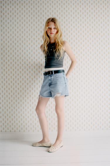 BERMUDA ROTOS STRASS - Azul de Zara