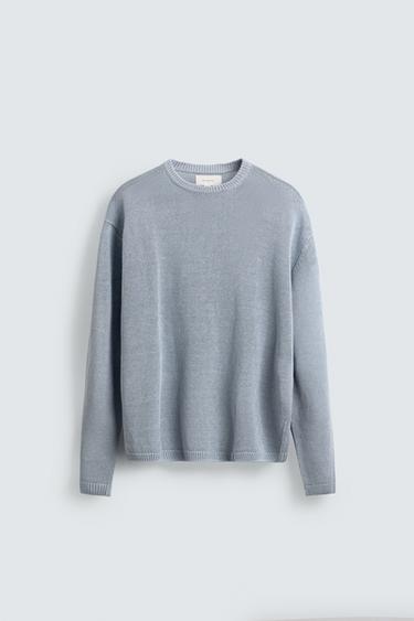 PULL REGULAR FIT 100% LIN - Bleu / Acier de Zara