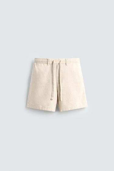برمودا RELAXED FIT قطن - كتان - بيج فاتح الخاص بـ Zara