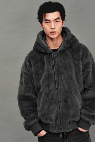 Zara 雙面穿人造皮革飛行員夾克 - 炭灰色