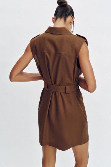 SHORT BELTED LINEN BLEND DRESS - Toffee by Zara - Image 7