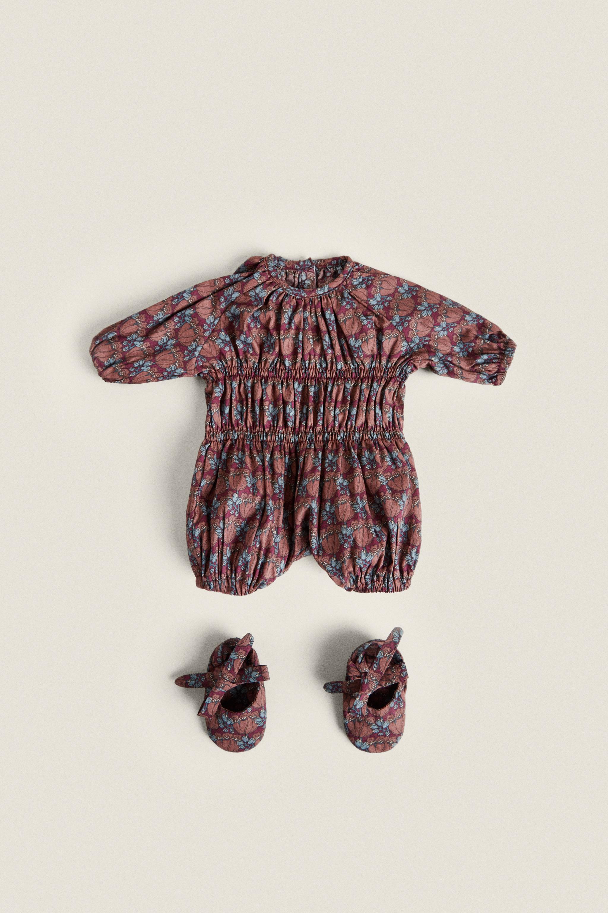 MADE WITH LIBERTY FABRIC. FLORAL PRINT FABRIC CHILDREN'S BODYSUIT -  Burgundy