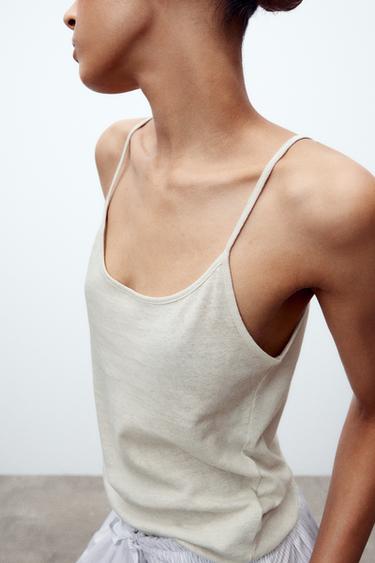 LINEN VEST TOP - Pearl grey by Zara