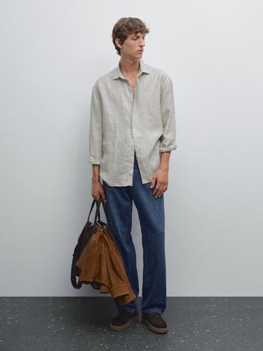 Chemise à rayures regular fit - Vert de Zara - Image 0
