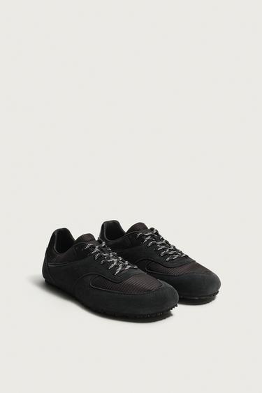 Zara BAREFOOT SNEAKERS WITH LEATHER DETAILS - Black