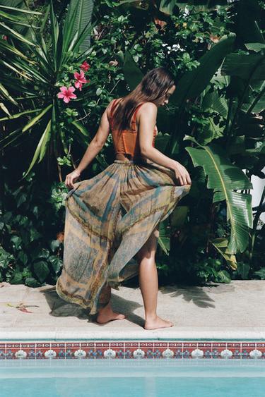 Zaras MÖNSTRAD BYXA MED VOLYM OCH SPRUND - Flerfärgad