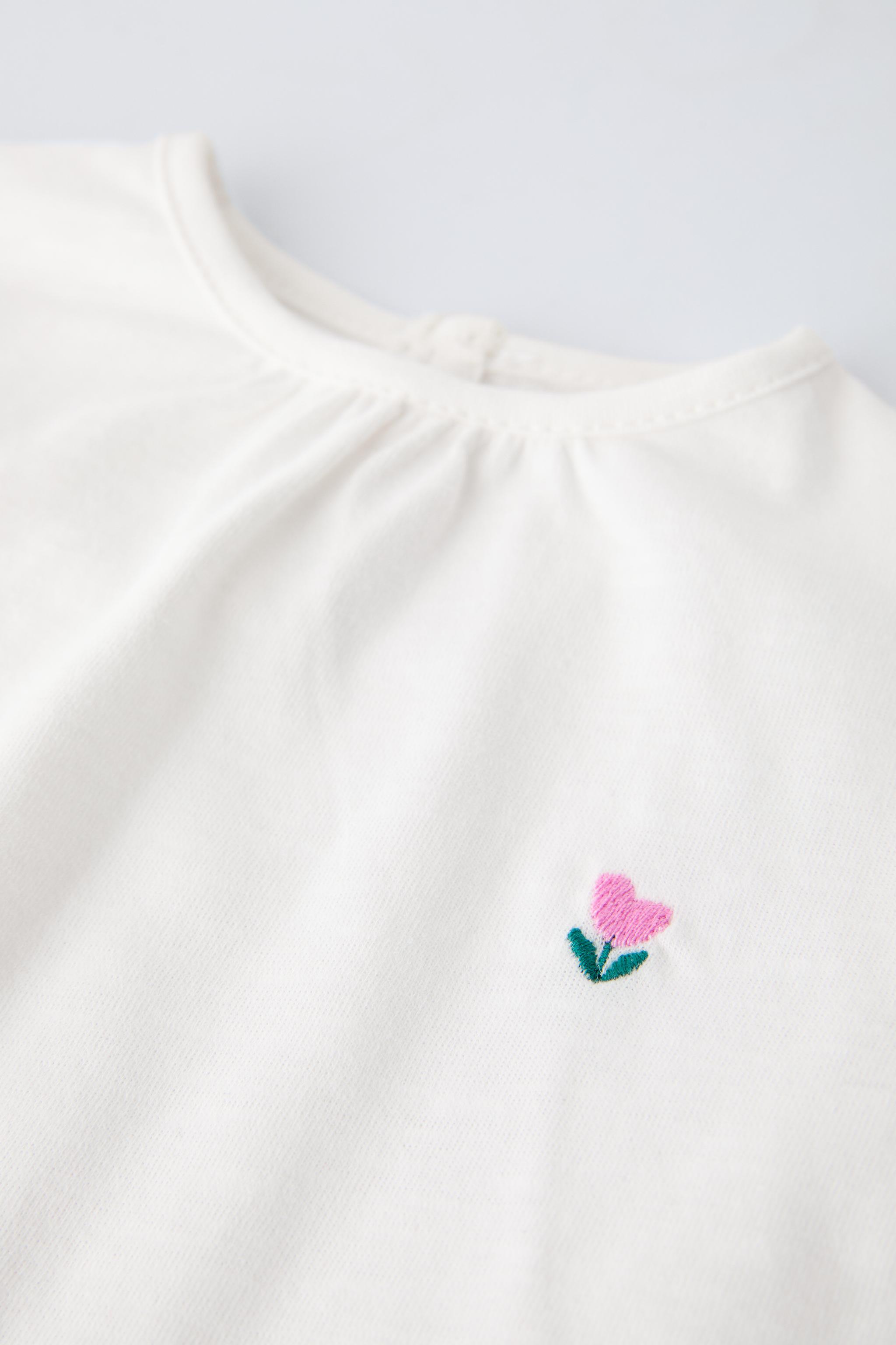 FLORAL EMBROIDERED T-SHIRT - White | ZARA United States