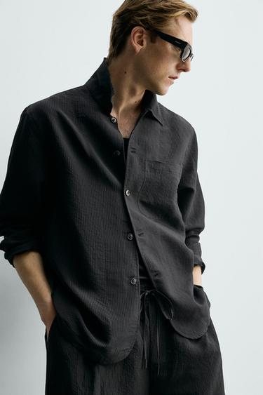 SURCHEMISE FLUIDE EN JACQUARD À RAYURES - Noir de Zara - Image 5