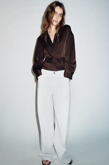 SATIN BLOUSE WITH BELT - Brown by Zara - Image 0