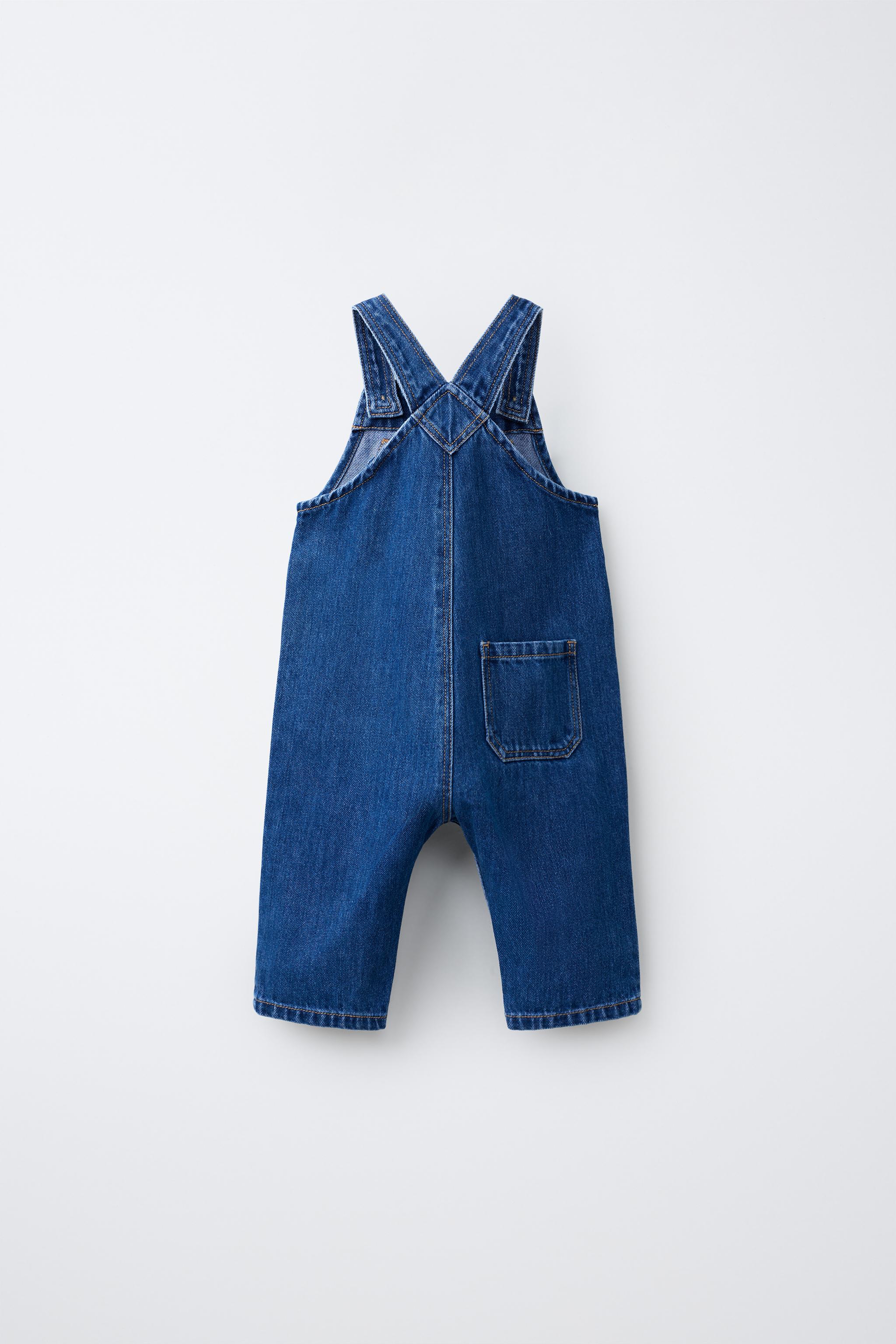 LONG DENIM OVERALLS — Mid-blue